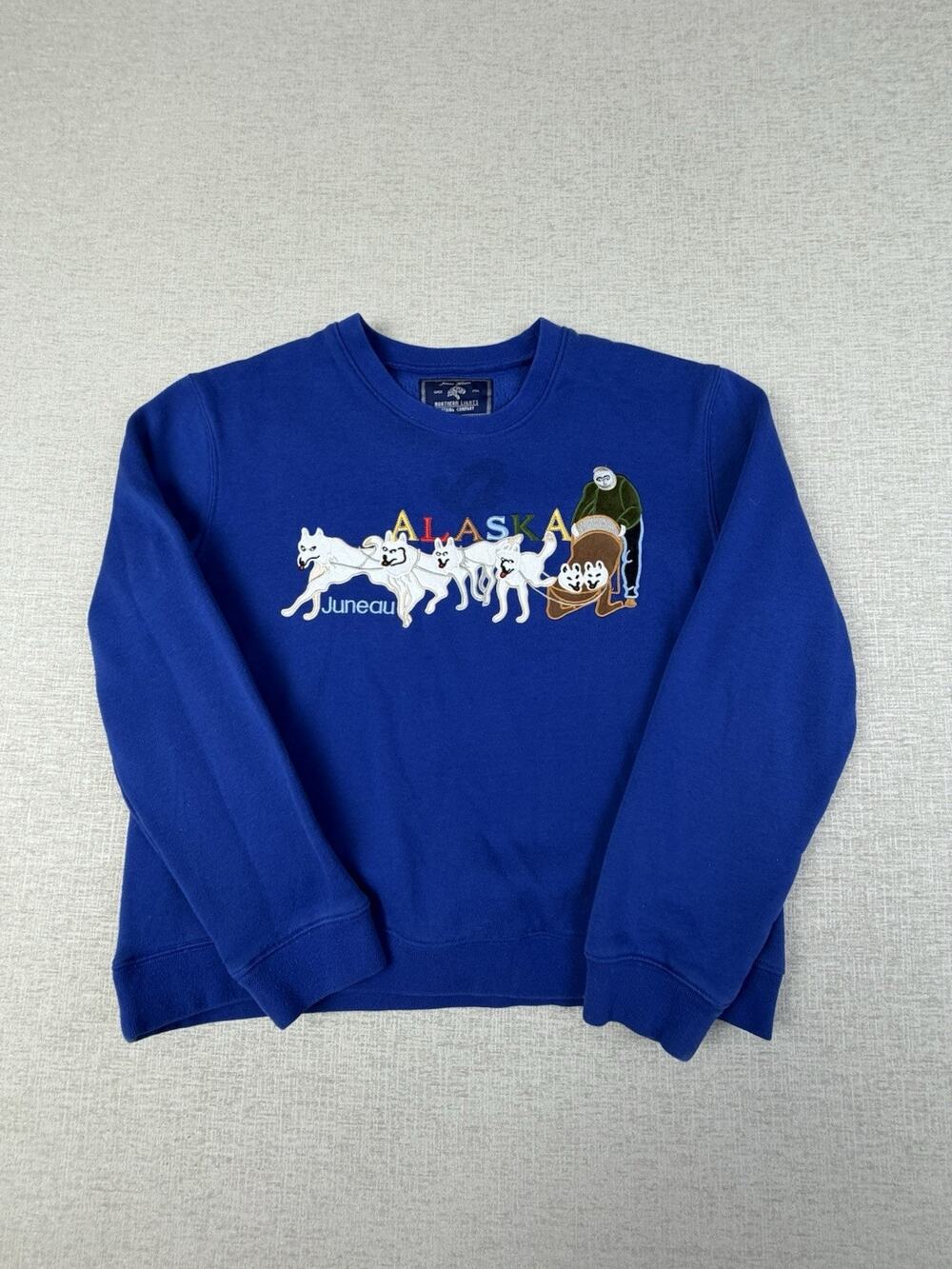 Northern Lights Alaska Juneau Dog Sled Sweatshirt Adult Large Blue Embroidered